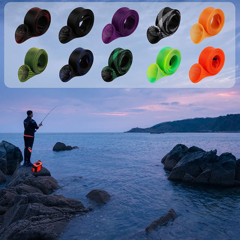 12Pcs Rod Sock Fishing Rod Sleeve Rod Cover Braided Mesh Rod Protector Pole Gloves Fishing Tools. Flat or Pointed End/Spinning or Casting Rods. for Casting Sea Fishing Rod/Spinning Fishing Rod