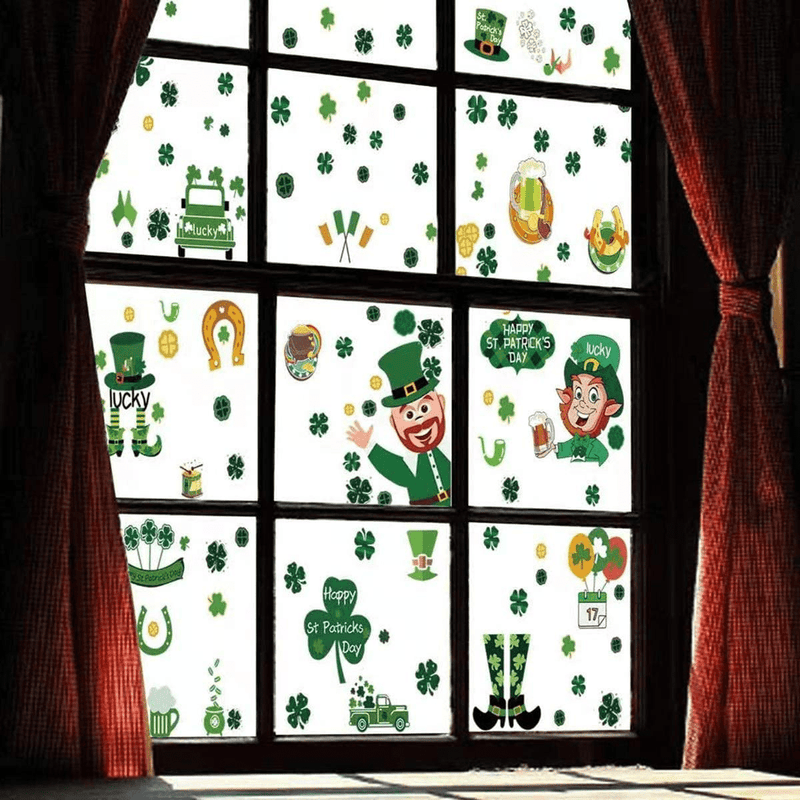 12Sheet 240Pcs St Patrick'S Day Decorations Shamrock Window Clings Stickers, Lucky Four Leaf Irish Clover Leprechaun Green Hat Gold Coins Window Decor for Saint Patrick'S Day Home Party Ornaments Arts & Entertainment > Party & Celebration > Party Supplies KUCHEY   