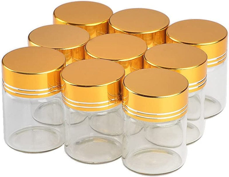 12Units Empty Jars Glass Bottle with Aluminium Gold Color Screw Cap 60ML Sealed Liquid Food Gift Container (12, 60Ml-Golden Lid) Home & Garden > Decor > Decorative Jars Jarvials 12 15ML-Golden Lid 