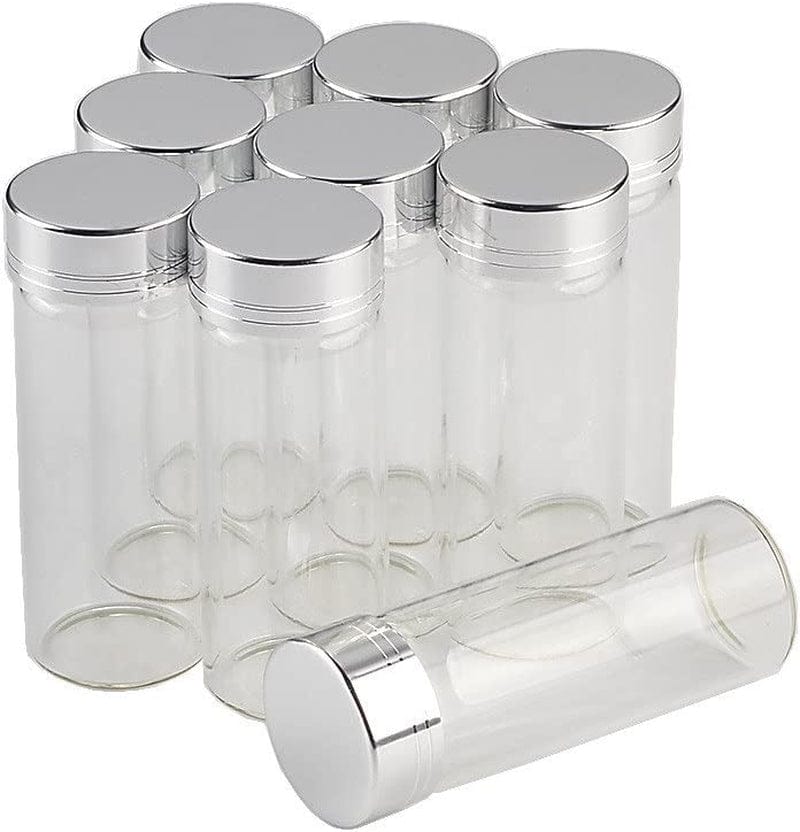 12Units Empty Jars Glass Bottle with Aluminium Gold Color Screw Cap 60ML Sealed Liquid Food Gift Container (12, 60Ml-Golden Lid) Home & Garden > Decor > Decorative Jars Jarvials 12 40ML-Silver Lid 