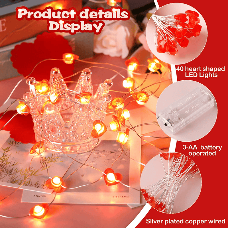 13 Ft Valentine'S Day Lights Heart Shaped String Lights Red Fairy Lights Battery Operated Led Heart Lights Vintage Twinkle String Lights for Wedding Proposal Birthday Decoration (0.59 Inch,Plastic) Home & Garden > Decor > Seasonal & Holiday Decorations Mudder   