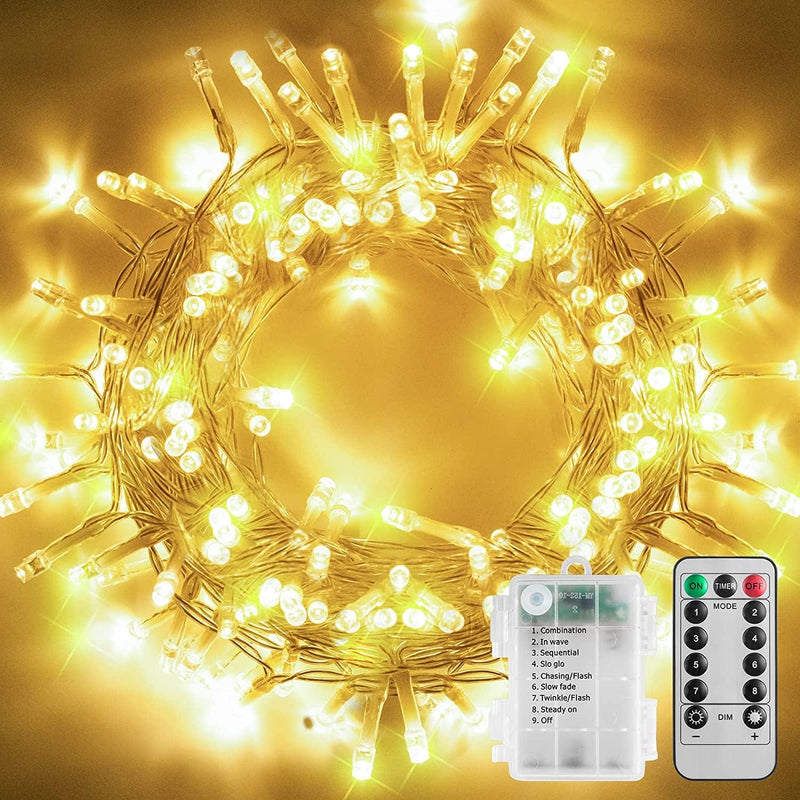 130 Leds Battery Operated String Lights Outdoor, Waterproof LED Fairy String Lights with Remote Timer, 8 Modes Twinkle Fairy Lights for Indoor Christmas Tree - ( Warm White, 45.8FT) Home & Garden > Lighting > Light Ropes & Strings Aedniry   