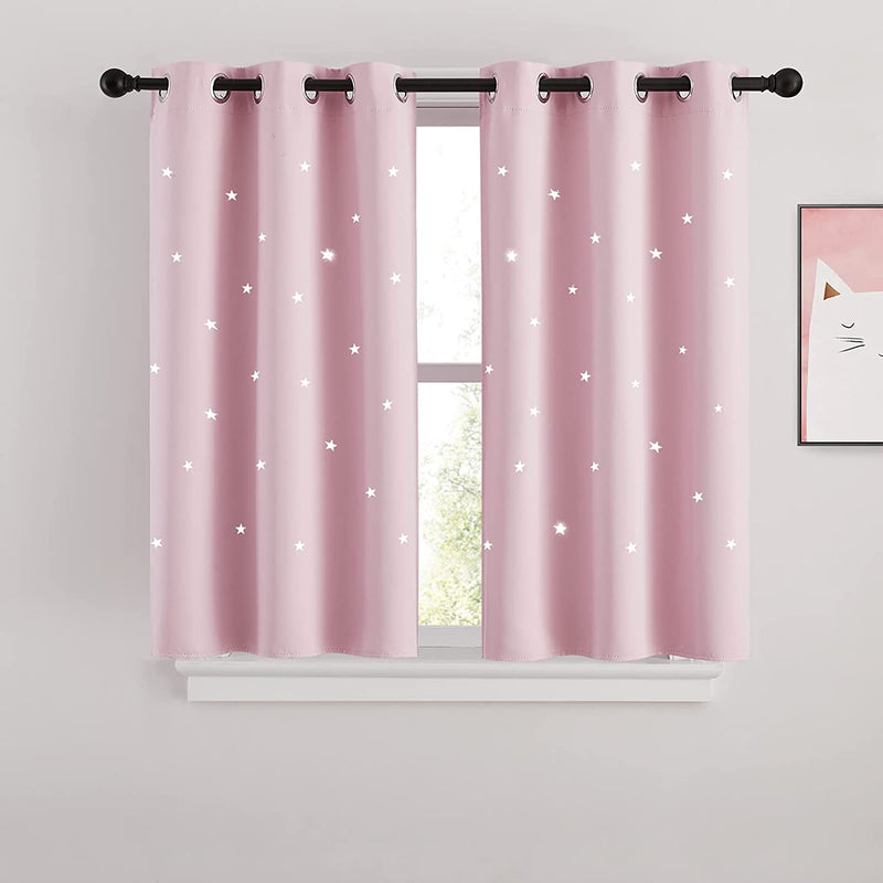 NICETOWN Magic Starry Window Drapes - Laser Cutting Stars Nap Time Blackout Window Curtains for Children'S Room, Nursery, Themed Home, Space-Lovers Decor (W42 X L63 Inches, 2 Pack, Black) Home & Garden > Decor > Window Treatments > Curtains & Drapes NICETOWN Baby Pink W34 x L45 