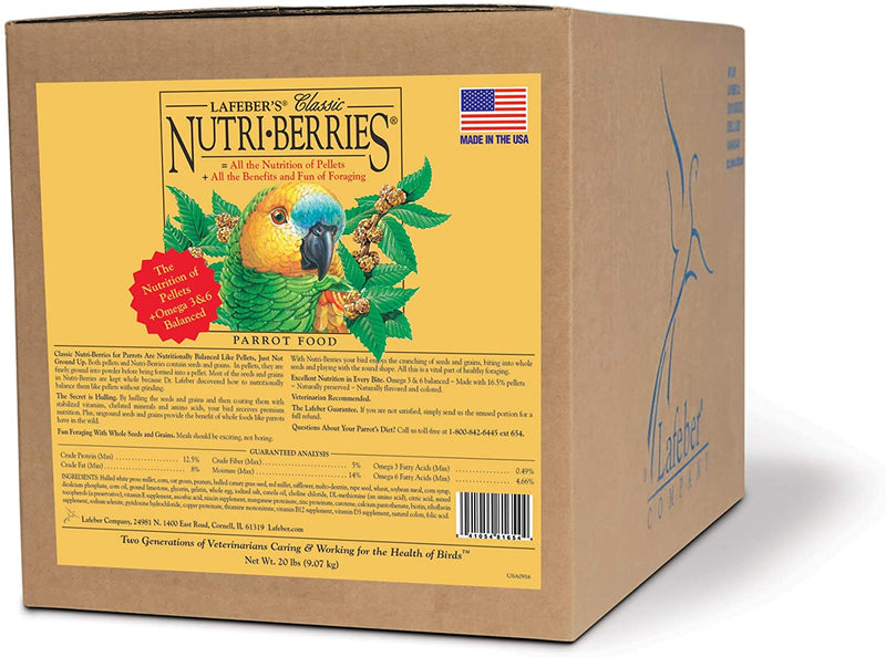 Lafeber Classic Nutri-Berries Pet Bird Food, Made with Non-Gmo and Human-Grade Ingredients, for Parrots, 3.25 Lb Animals & Pet Supplies > Pet Supplies > Bird Supplies > Bird Food Lafeber Company 20 Pound (Pack of 1)  
