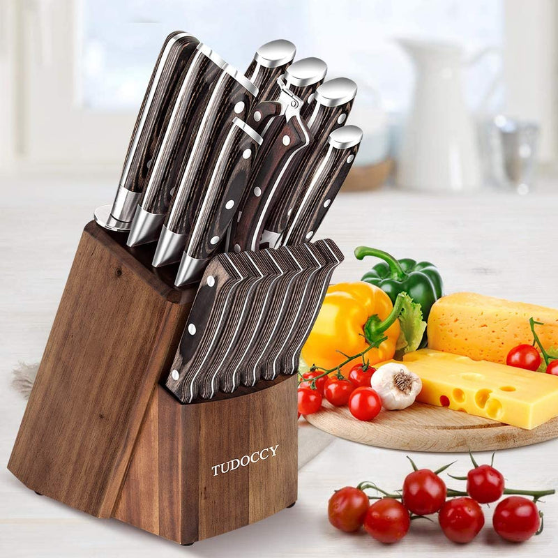 Kitchen Knife Set, 16-Piece Knife Set with Built-In Sharpener and Wooden Block, Precious Wengewood Handle for Chef Knife Set, German Stainless Steel Knife Block Set, Ultra Sharp Full Tang Forged Home & Garden > Kitchen & Dining > Kitchen Tools & Utensils > Kitchen Knives Tudoccy   
