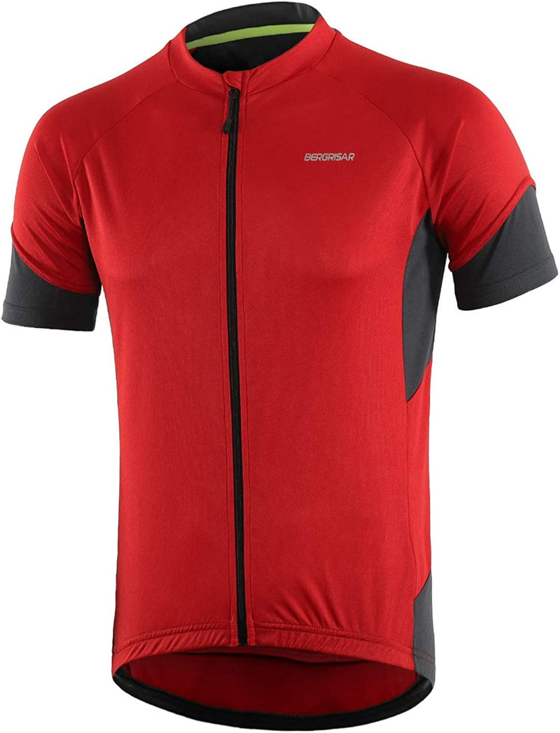 BERGRISAR Men'S Basic Cycling Jerseys Short Sleeves Mountain Bike Bicycle Shirt Zipper Pockets Sporting Goods > Outdoor Recreation > Cycling > Cycling Apparel & Accessories BERGRISAR Red X-Large 