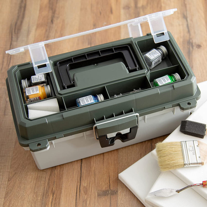 Sheffield 12670 13" Tackle Box, Green & Gray Fishing Tackle Box, Fishing Box or Art Box to Store Craft Supplies, Plastic Tool Box with Handle Sporting Goods > Outdoor Recreation > Fishing > Fishing Tackle Sheffield   