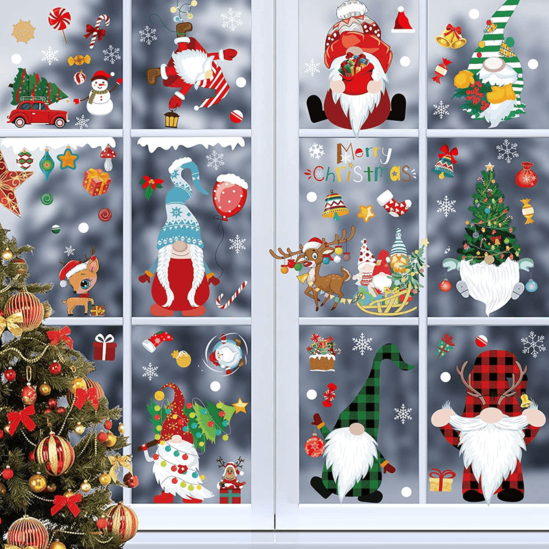 133 Piece Christmas Gnomes Window Stickers - Xmas Holiday White Winter Christmas Window Decorations Ornaments(9 Sheets) Home & Garden > Decor > Seasonal & Holiday Decorations& Garden > Decor > Seasonal & Holiday Decorations Ffmamw   