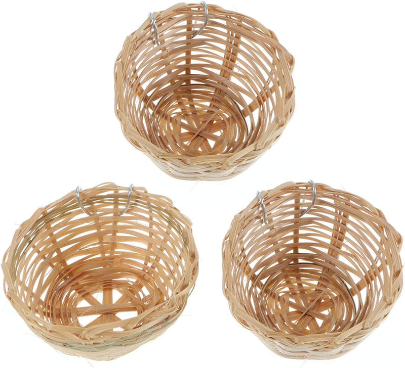 POPETPOP 3Pcs Natural Bamboo Handmade Bird Nest with Hook - Bird House for Resting Feeding Breeding - Bird Cage Accessories for Parakeets Parrots and Small Animals