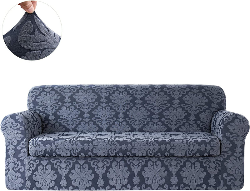 CHUN YI 2 Piece Stretch Sofa Covers Jacquard Damask Large Sofa Cover, Elegant Couch Slipcover with 1, 2, 3 Seat Cushion Covers for Living Room Kids, Pets(Large,Grayish Green) Home & Garden > Decor > Chair & Sofa Cushions CHUN YI Grayish Blue Large 