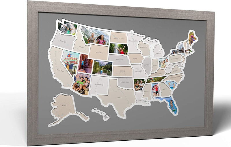 Thunder Bunny Labs 50 States USA Photo Map - Frame Optional - Made in America (Driftwood, Black Frame) Home & Garden > Decor > Picture Frames Thunder Bunny Labs Driftwood Grey Frame 