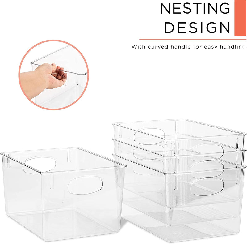 Sorbus Storage Bins Clear Plastic Organizer Container Holders with Handles – Versatile for Kitchen, Refrigerator, Cleaning Supplies, Cabinet, Food Pantry, Bathroom Organization (4 Pack, Clear) Home & Garden > Household Supplies > Storage & Organization Sorbus   