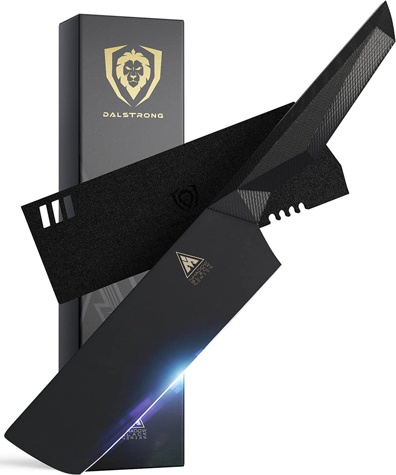 DALSTRONG Santoku Knife - 7 Inch - Shadow Black Series - Razor Sharp - Black Titanium Nitride Coated - High Carbon - 7CR17MOV-X Vacuum Treated Steel Kitchen Knife - Sheath - NSF Certified
