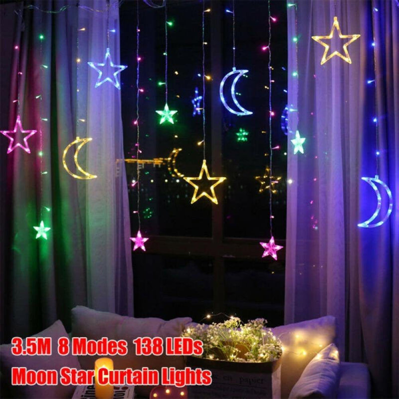 138 Leds Curtain String Lights, 11.5Ft Christmas Star Moon Curtain Lights -Valentine'S Day Decorations Light -Curtain Home Festival Christmas Decoration Home & Garden > Lighting > Light Ropes & Strings Tinkercad   