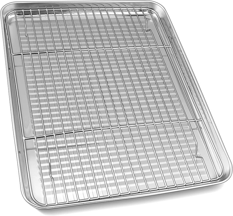 Herogo Stainless Steel Baking Pan Sheet with Cooling Rack Set, 16 X 12 X 1 Inch, Fluted Nonstick Bakeware Cookies Sheet Tray for Oven Baking, Rust Resistant, Dishwasher Safe Home & Garden > Kitchen & Dining > Cookware & Bakeware Herogo 2 16'' x 12'' x 1'' 