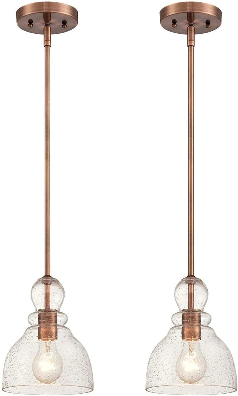 Ciata Lighting Farmhouse Pendant Lights for Kitchen Island in Oil Rubbed Bronze Hanging Light Fixture with Hand-Blown Clear Seeded Glass (2 Pack) Home & Garden > Lighting > Lighting Fixtures Ciata Washed Copper  