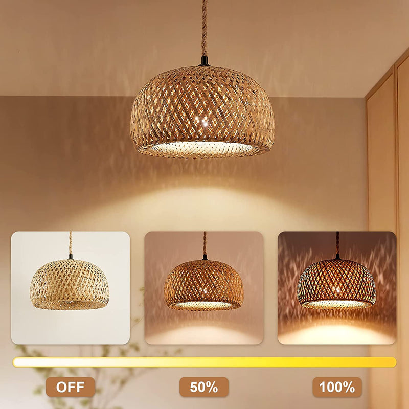 Yarra Decor Rattan Pendant Light with Dimmable Switch, 15Ft Hemp Cord Handwoven Boho Bamboo Rattan Lamp Shade Plug in Hanging Light, Rattan Light Fixture for Kitchen Island,Dining Room(Bulb Included)5
