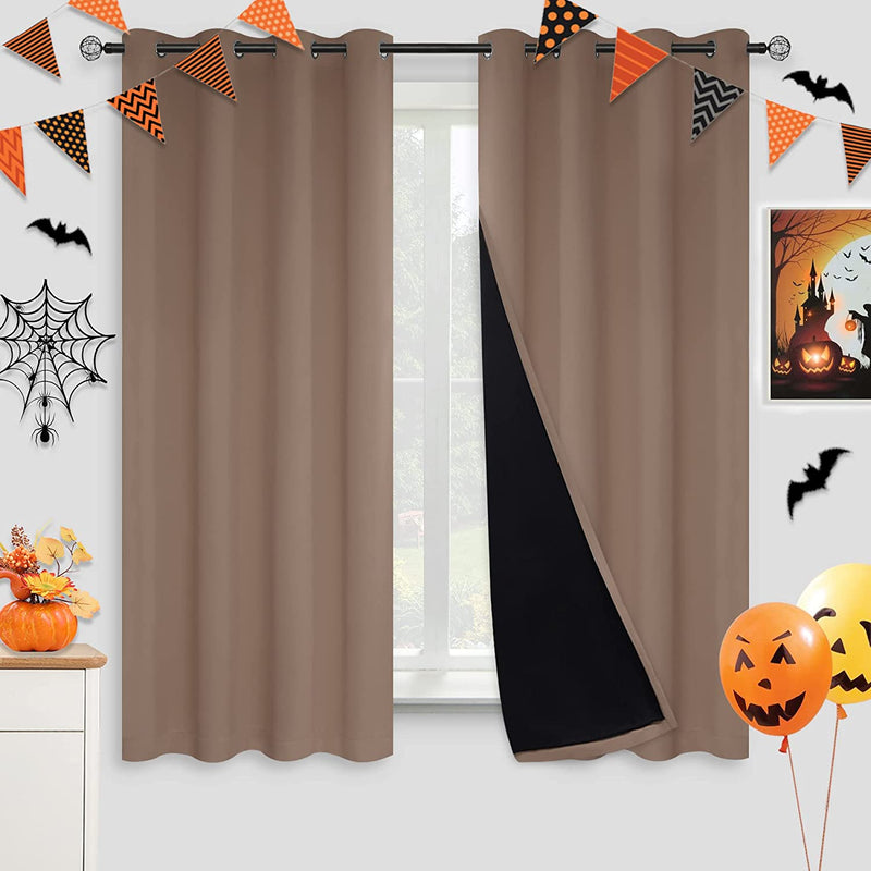 Kinryb Halloween 100% Blackout Curtains Coffee 72 Inche Length - Double Layer Grommet Drapes with Black Liner Privacy Protected Blackout Curtains for Bedroom Coffee 52W X 72L Set of 2 Home & Garden > Decor > Window Treatments > Curtains & Drapes Kinryb Coffee W52" x L63" 