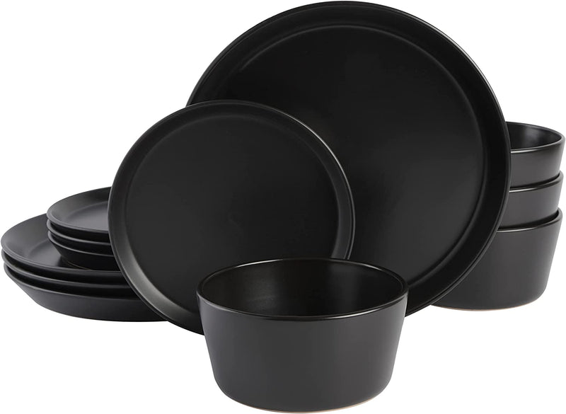 Gibson Soho Lounge Sofia Coupe Stoneware Dinnerware Set, Service for 4 (12Pcs), Black Home & Garden > Kitchen & Dining > Tableware > Dinnerware Gibson Black  