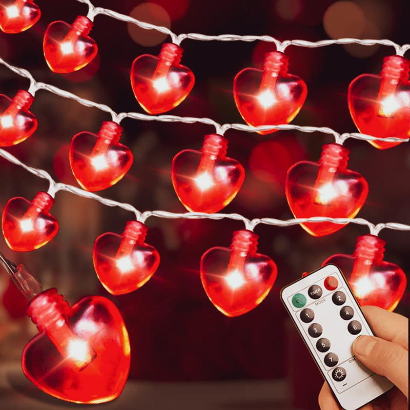 13FT 40LED Valentines Day Decoration 3D Heart Shaped Fairy String Lights 8 Mode Remote Heart Lights Valentines Day Decor for Wedding Bedroom Anniversary Party Romantic Decor Home & Garden > Decor > Seasonal & Holiday Decorations OVV   