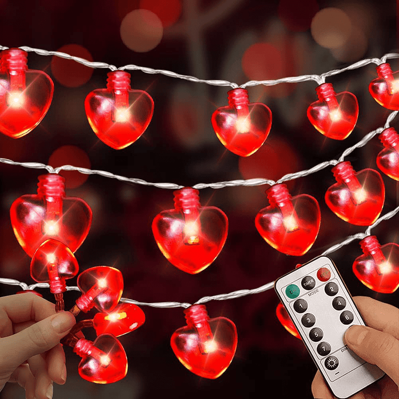 13FT 40LED Valentines Day String Lights Decorations 3D Heart Shaped Fairy Lights Battery Operated with 8 Mode Remote Timer Waterproof Romantic for Wedding Bedroom Anniversary Party Romantic Decor Home & Garden > Decor > Seasonal & Holiday Decorations Semloo   