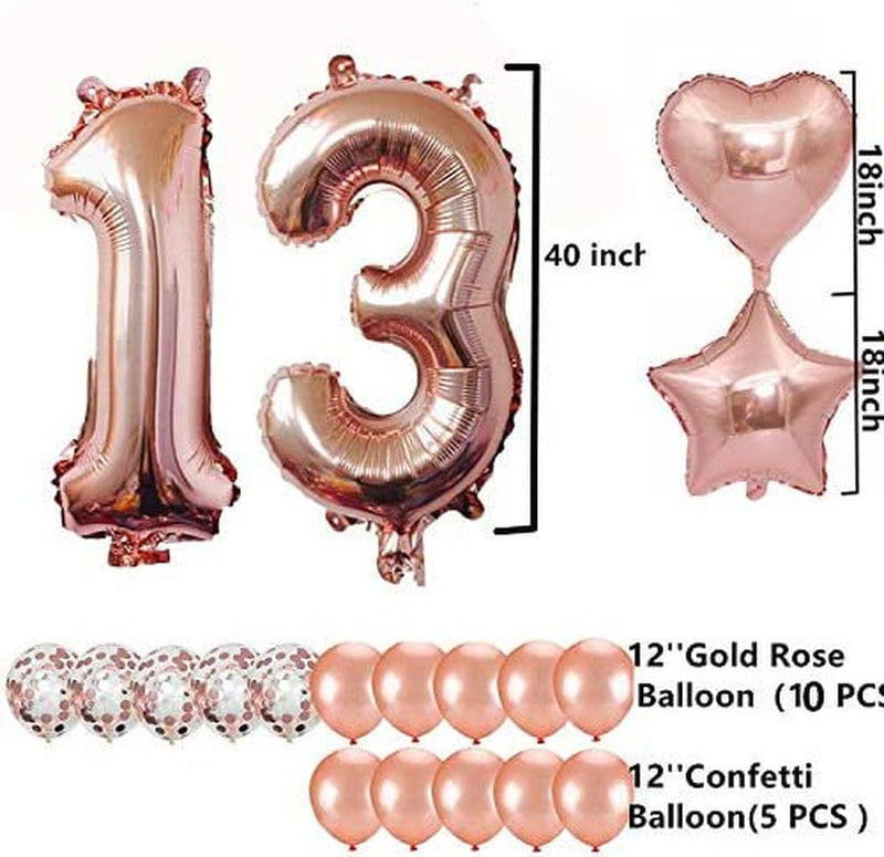 13Th Birthday Decorations Party Supplies, Jumbo Rose Gold Foil Balloons for Birthday Party Supplies,Anniversary Events Decorations and Graduation Decorations Sweet 13 Party,13Th Anniversary Arts & Entertainment > Party & Celebration > Party Supplies sunnylifyau   