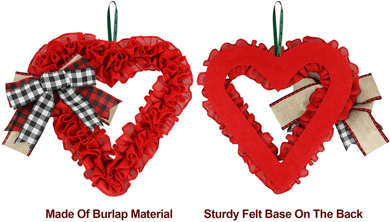 14 Inch Valentines Day Wreath Decorations, Burlap Heart Shaped Wreath with Buffalo Plaid Bows for Front Door Farmhouse Valentine'S Day Decorations Party Supplies Home & Garden > Decor > Seasonal & Holiday Decorations Comken   