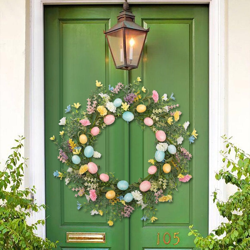 14 Inches Artificial Flower Wreath with Easter Egg Front Door Wall Window Party Decoration,Spring Festival Ornaments Gifts Home & Garden > Decor > Seasonal & Holiday Decorations Highdream   