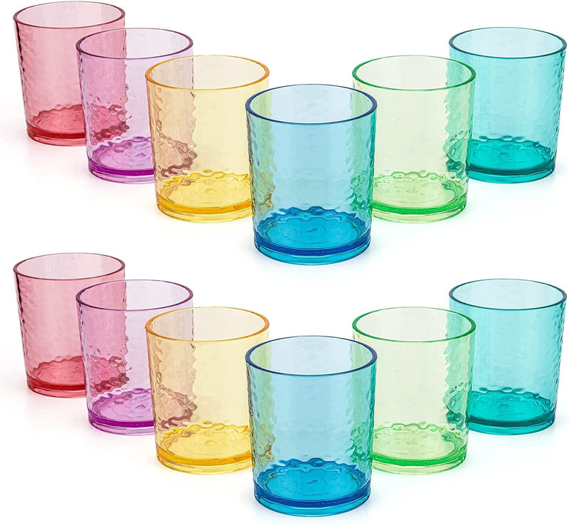 14-Ounce Acrylic Glasses Plastic Tumbler, Set of 6 Multicolor - Hammered Style, Dishwasher Safe, BPA Free