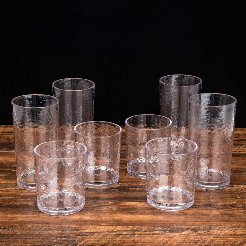 14-Ounce and 20-Ounce Acrylic Glasses Plastic Tumbler, Set of 8 Clear - Hammered Style, Dishwasher Safe, BPA Free Home & Garden > Kitchen & Dining > Tableware > Drinkware KX-WARE   