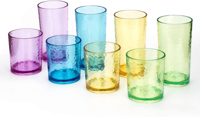 14-Ounce and 20-Ounce Acrylic Glasses Plastic Tumbler, Set of 8 Multicolor - Hammered Style, Dishwasher Safe, BPA Free Home & Garden > Kitchen & Dining > Tableware > Drinkware KX-WARE Multicolor  