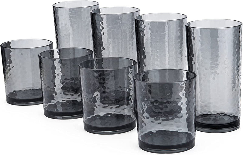14-Ounce and 20-Ounce Acrylic Glasses Plastic Tumbler, Set of 8 Multicolor - Hammered Style, Dishwasher Safe, BPA Free Home & Garden > Kitchen & Dining > Tableware > Drinkware KX-WARE Gray  