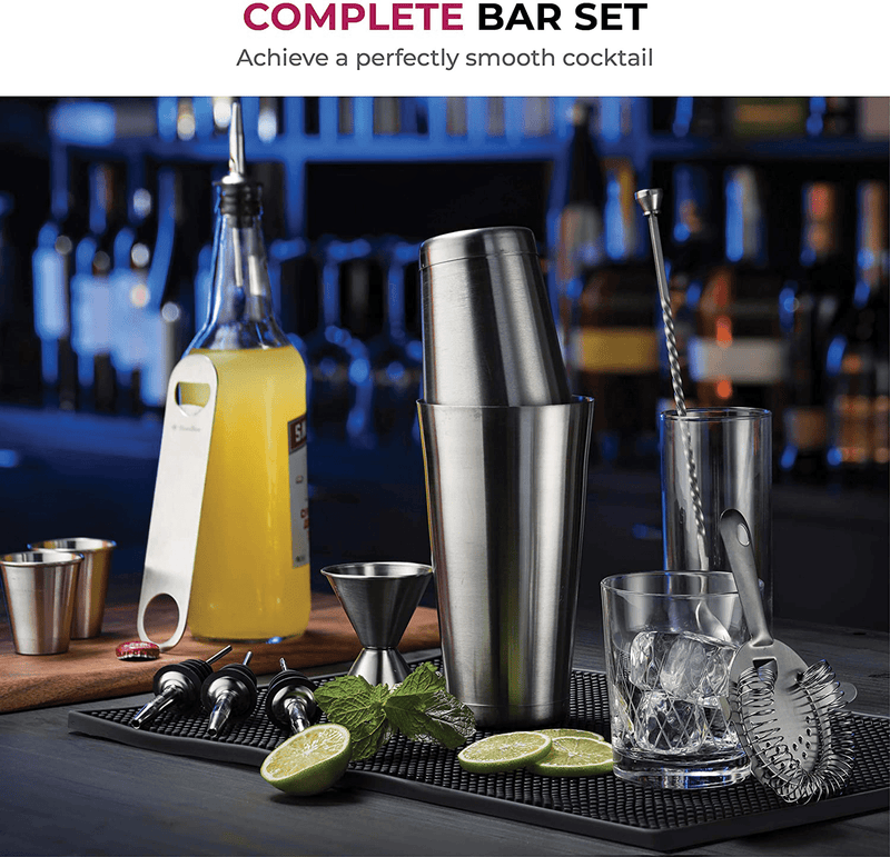 14-Piece Cocktail Shaker Set - Bar Tools - Stainless Steel Cocktail Shaker Set Bartender Kit, With All Bar Accessories, Cocktail Strainer, Double Jigger, Bar Spoon, Bottle Opener, Pour Spouts.