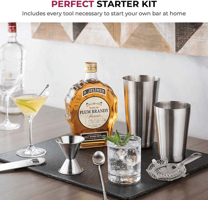 14-Piece Cocktail Shaker Set - Bar Tools - Stainless Steel Cocktail Shaker Set Bartender Kit, With All Bar Accessories, Cocktail Strainer, Double Jigger, Bar Spoon, Bottle Opener, Pour Spouts. Home & Garden > Kitchen & Dining > Barware FineDine   