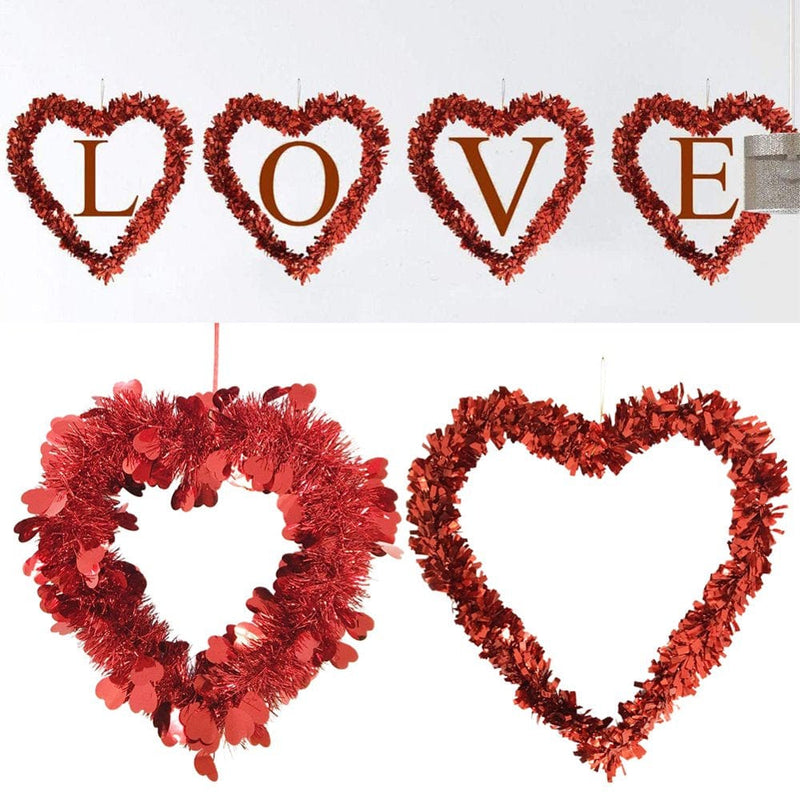 14" Valentines Wreath for Front Door, Heart Iron Floral Garland for Indoor Outdoor Decorations, Valentines Day Heart Shaped Wreath Sign Wall Hanging Decor Home & Garden > Decor > Seasonal & Holiday Decorations Manunclaims 2 Red 