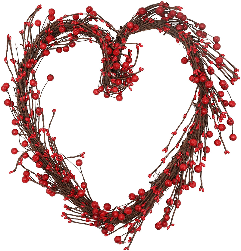 14" Valentines Wreath for Front Door Heart Wreath, Grapevine Red Berry for Indoor Outdoor Decorations, Valentines Day Heart Shaped Wreath Sign Wall Decor by 4E'S Novelty
