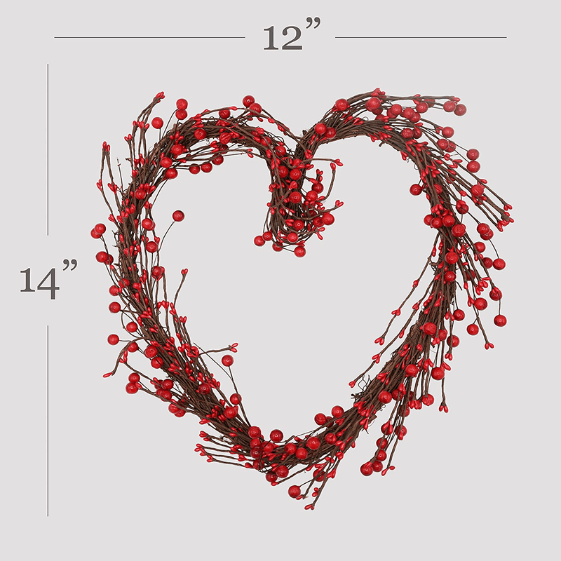 14" Valentines Wreath for Front Door Heart Wreath, Grapevine Red Berry for Indoor Outdoor Decorations, Valentines Day Heart Shaped Wreath Sign Wall Decor by 4E'S Novelty Home & Garden > Decor > Seasonal & Holiday Decorations 4E's Novelty   
