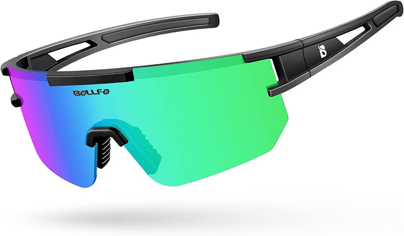 BOLLFO Cycling Sunglasses, UV 400 Eye Protection Polarized Eyewear for Men Women Sporting Goods > Outdoor Recreation > Cycling > Cycling Apparel & Accessories BOLLFO Green Lens  