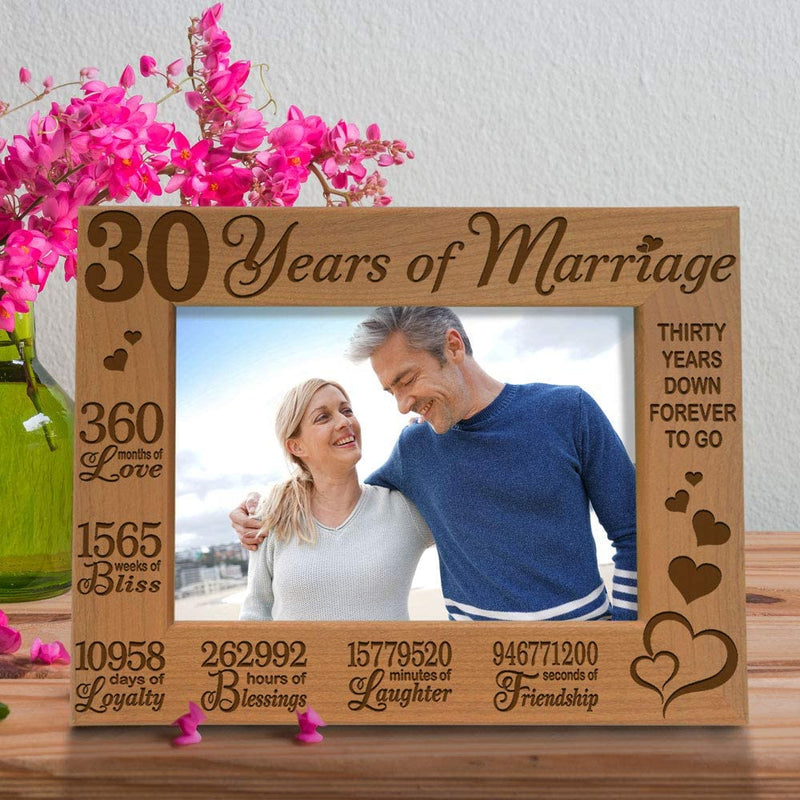 KATE POSH 30 Years of Marriage Engraved Natural Wood Picture Frame, 30Th, Husband and Wife, 30 Years down Forever to Go (5X7-Horizontal) Home & Garden > Decor > Picture Frames KATE POSH   