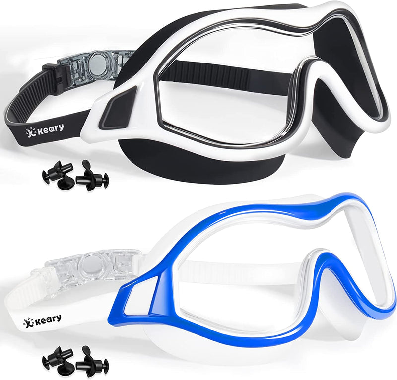 Keary 2 Pack Swim Goggles for Adult Youth with Soft Silicone Gasket, Anti-Fog UV Protection No Leak Clear Vision Pool Goggles Sporting Goods > Outdoor Recreation > Boating & Water Sports > Swimming > Swim Goggles & Masks Keary Blue & White  