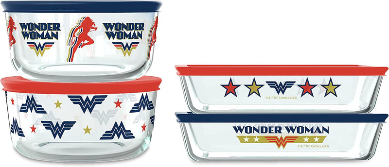 Pyrex 8-Pc Glass Food Storage Container Set, 4-Cup & 3-Cup Decorated round and Rectangle Meal Prep Containers, Non-Toxic, Bpa-Free Lids, Colorful, Disney'S Star Wars Home & Garden > Household Supplies > Storage & Organization Pyrex Wonder Woman  