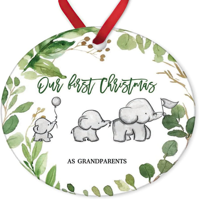 Our First Christmas as Grandparents round Ceramic Ornament Wreath Christmas Ornament Double-Sided Printed Christmas Tree Decorations 3Inch Flat  fuzhoudailanmaoyiyouxiangongsi D-4  