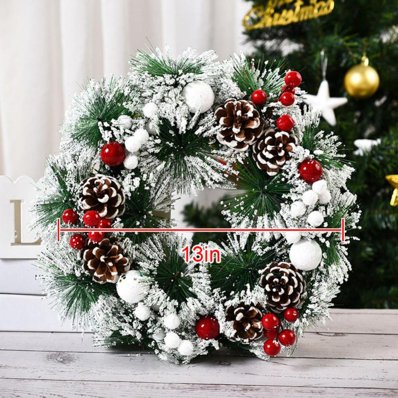 Christmas Wreath with Light 12.6" Artificial Wreath with White Pine Needles Pine Cone Red Berry for Christmas Indoor Outdoor Front Door Porch Wall Decoration Xmas Party Supplies (With Led Light) Home & Garden > Decor > Seasonal & Holiday Decorations& Garden > Decor > Seasonal & Holiday Decorations Karlsitek   