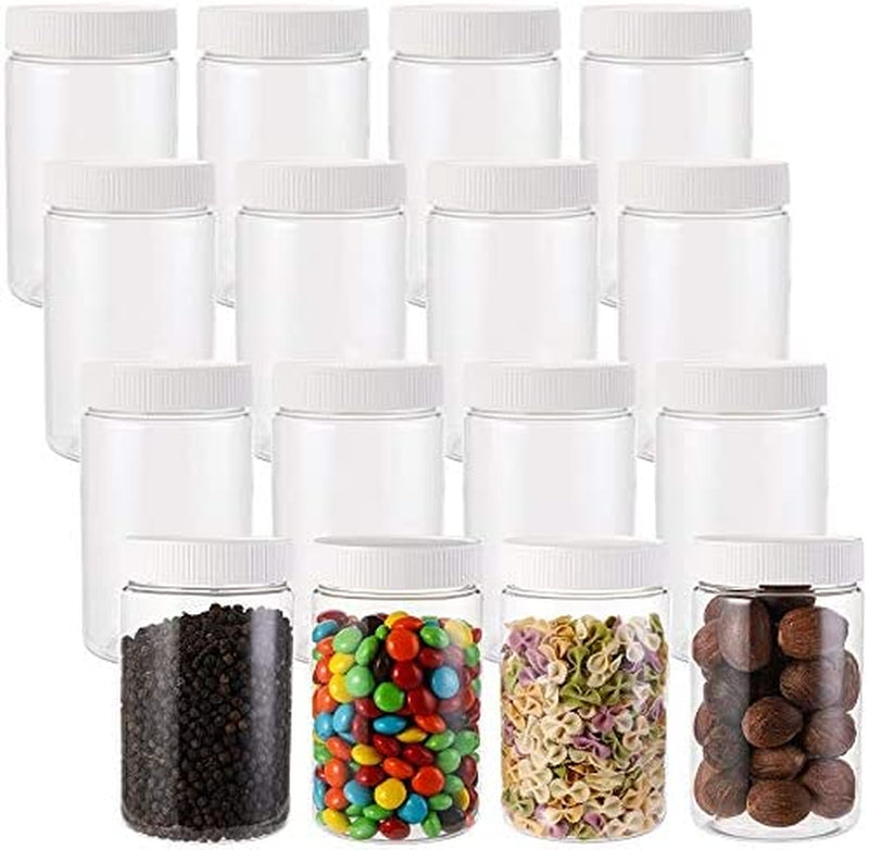 Tebery 16 Pack Clear Plastic Jars Bottles Containers 16Oz Juice Bottles Water Bottles with White Ribbed Lids for Juicing, Smoothies, Kombucha, Tea, Milk Bottles, Homemade Beverages Bottle Home & Garden > Decor > Decorative Jars Tebery   