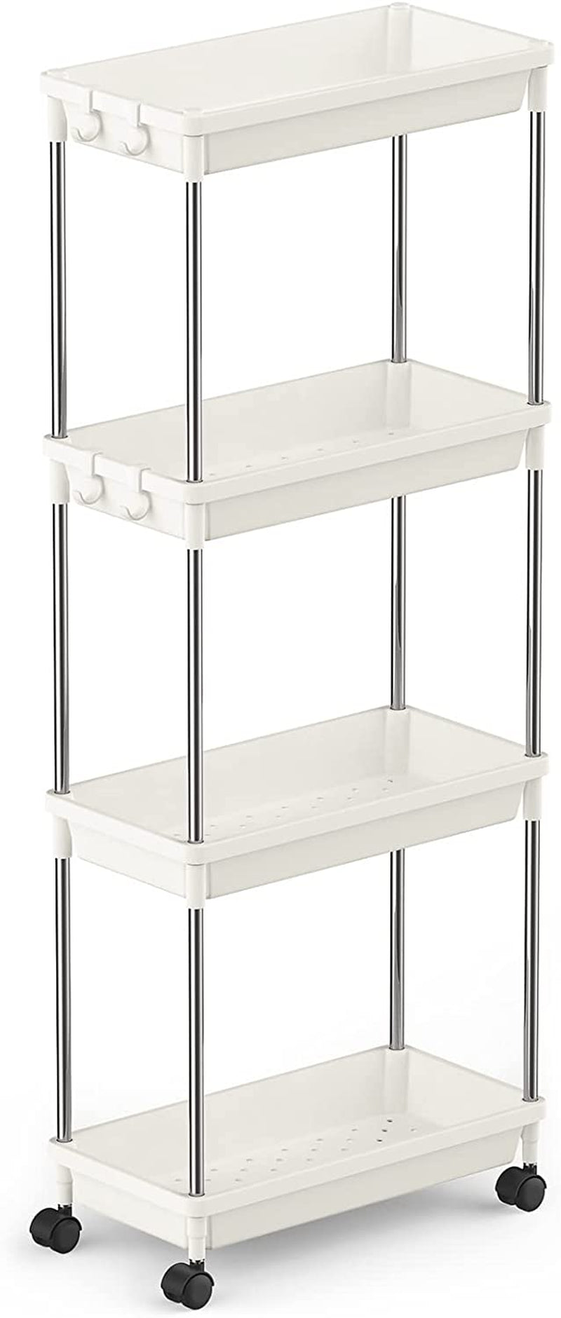 Lifewit Slim Storage Rolling Cart for Gap Narrow Space, 4 Tier Slide-Out Trolley Utility Rack Shelf Organizer with Wheels for Bathroom Kitchen Laundryroom Bedroom, Space-Saving Easy Assembly, White Home & Garden > Household Supplies > Storage & Organization Lifewit White 15.4" x 7.9" x 39.3" 