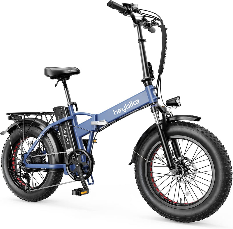 Heybike Mars Electric Bike Foldable 20" X 4.0 Fat Tire Electric Bicycle with 500W Motor, 48V 12.5AH Removable Battery and Dual Shock Absorber for Adults Sporting Goods > Outdoor Recreation > Cycling > Bicycles Heybike Blue Standard 