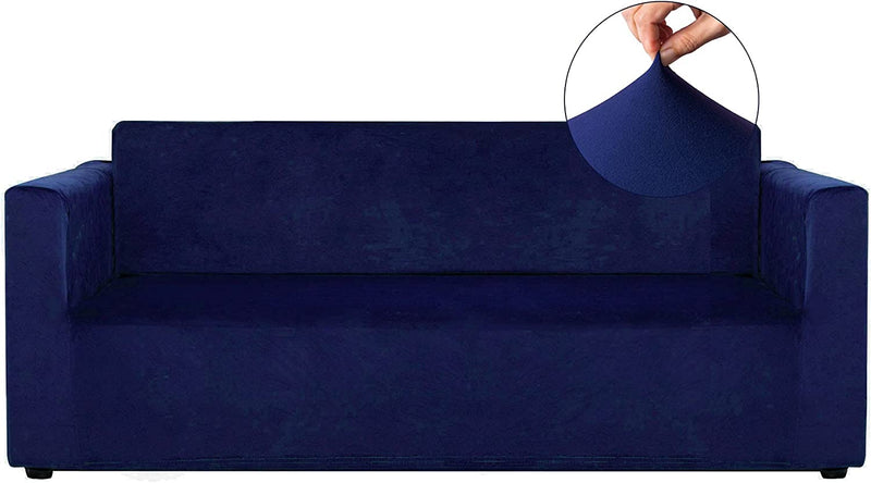 RECYCO Velvet Sofa Covers for 4 Cushion Couch, Furniture Covers for Sofa, Sofa Slipcover 1 Piece for Living Room, Dogs, Navy Home & Garden > Decor > Chair & Sofa Cushions RECYCO Navy Large 