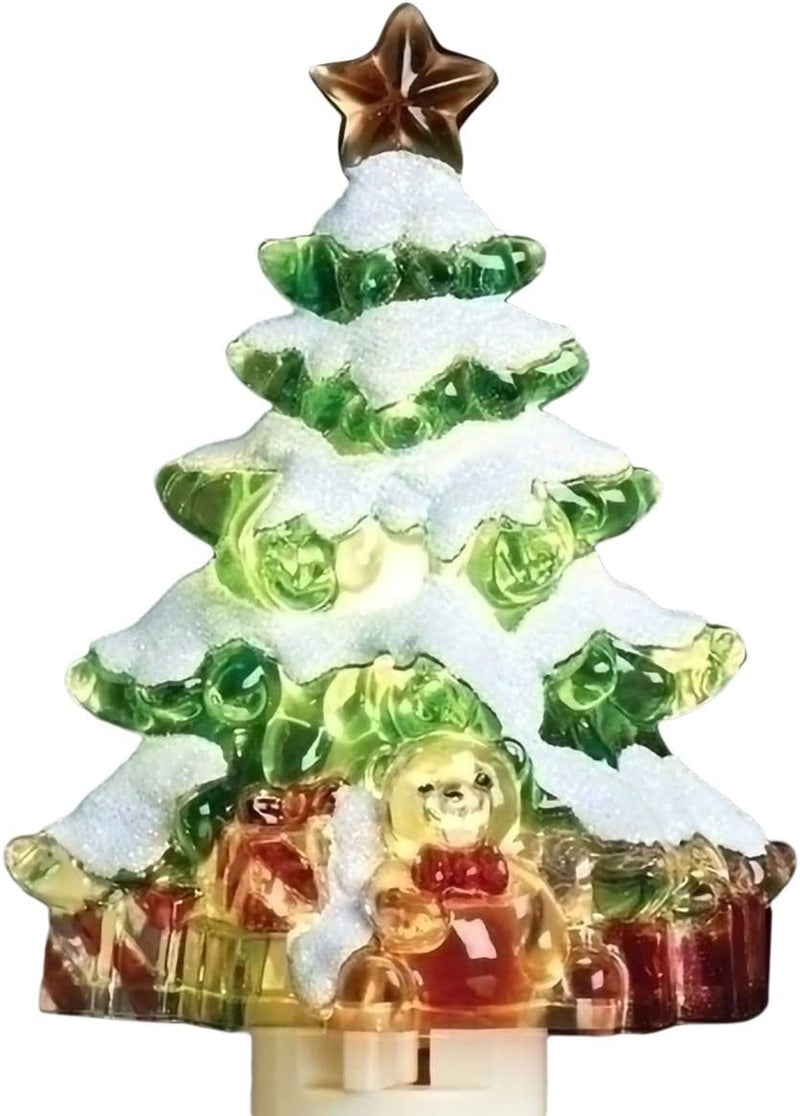 Roman Snow Covered Christmas Tree 5 Inch Acrylic Swivel Plug-In Bubble Night Light
