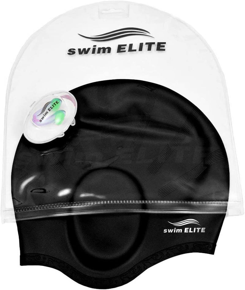 Silicone Swim Cap for Long Hair, Swimming Cap for Women Long Hair, Flexible Adult Swimmers Cap, Waterproof Bathing Swimming Pool Cap with Nose Clip, Stretchy and Lightweight, Keep Hair Dry Sporting Goods > Outdoor Recreation > Boating & Water Sports > Swimming > Swim Caps SWIM ELITE   