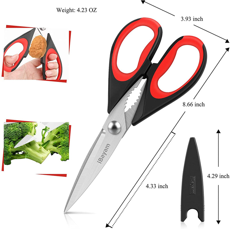 Kitchen Shears, Ibayam Kitchen Scissors Heavy Duty Meat Scissors Poultry Shears, Dishwasher Safe Food Cooking Scissors All Purpose Stainless Steel Utility Scissors, 2-Pack (Black Red, Black Gray) Home & Garden > Kitchen & Dining > Kitchen Tools & Utensils iBayam   